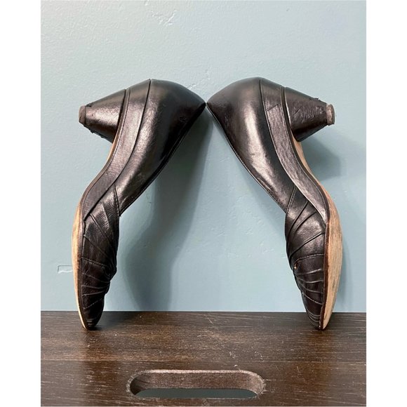 Frye Black Leather Peep Toe Heels - Picture 5 of 7